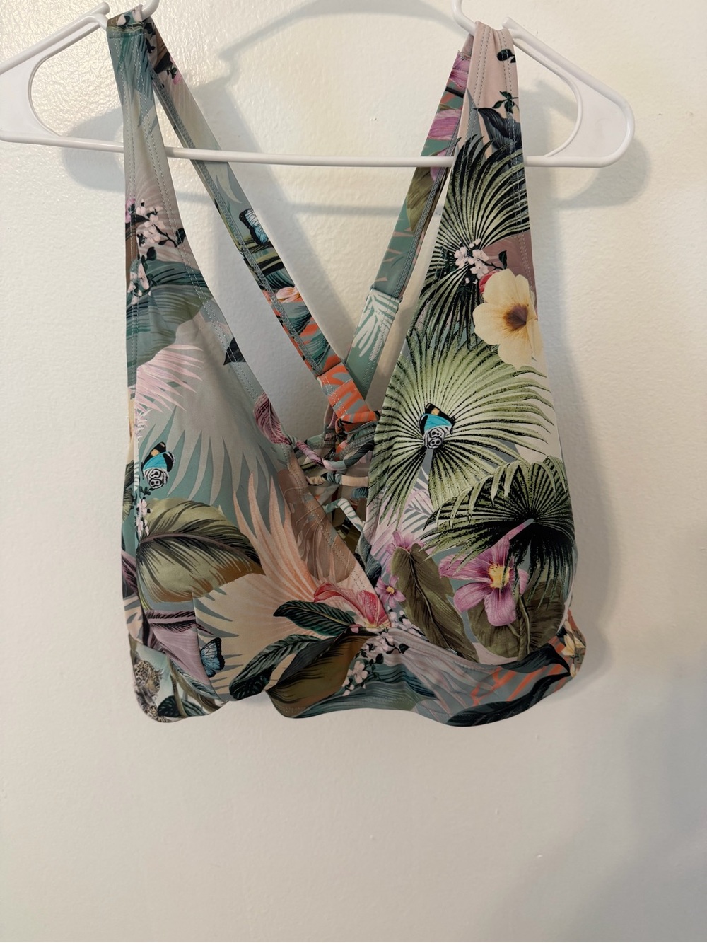 torrid Tropical Floral Lace-Up Swim Top - Green, Pink, Cream, Blue